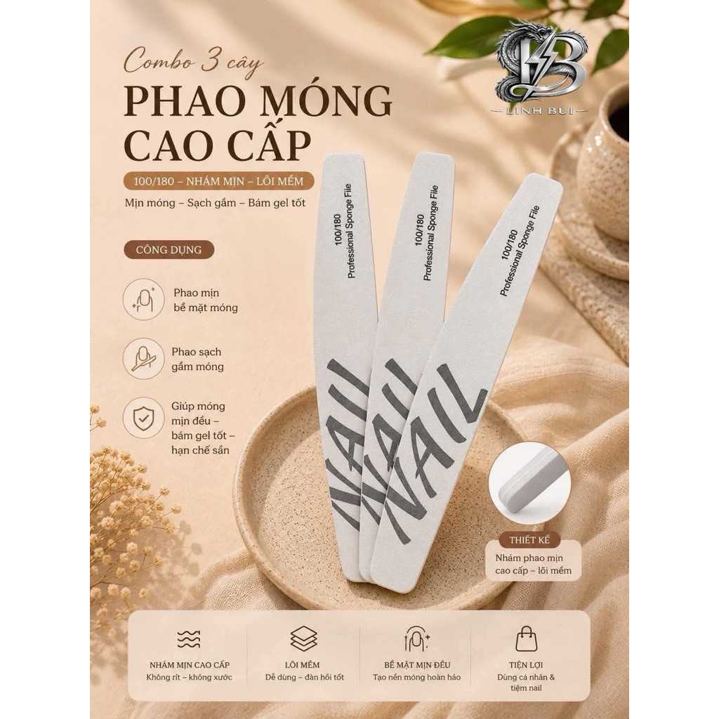 combo 3 cây phao móng Nail, phao mịn bề mặt móng và gầm móng-Linh Bùi