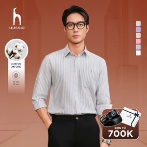 Áo sơ mi nam tay dài ANCHOR STRIPES thêu logo, vải Oxford cao cấp, thoáng mát, đứng form - HUSSIO