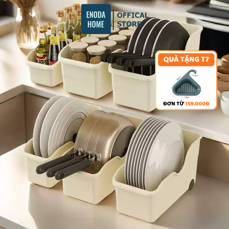 Khay Đựng Đĩa, Gia Vị, Nắp Nồi ENODA HOME, Khay Nhựa Đựng Đồ Nhà Bếp Có Bánh Xe Kéo Trượt Dễ Dàng Q049