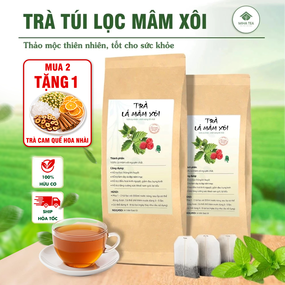 Trà túi lọc lá mâm xôi, trà mâm xôi rừng, hỗ trợ làm dày niêm mạc tử cung, điều hòa kinh nguyệt