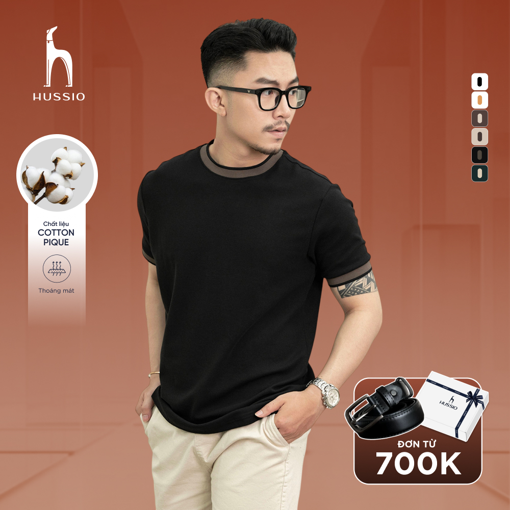 [SALE LẺ SIZE] Áo thun nam cổ tròn DELINE vải Cotton Pique dày dặn, mềm mịn, trẻ trung - HUSSIO