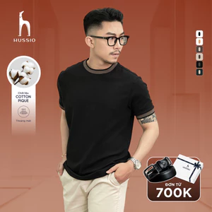 Áo thun nam cổ tròn DELINE vải Cotton Pique dày dặn, mềm mịn, trẻ trung - HUSSIO