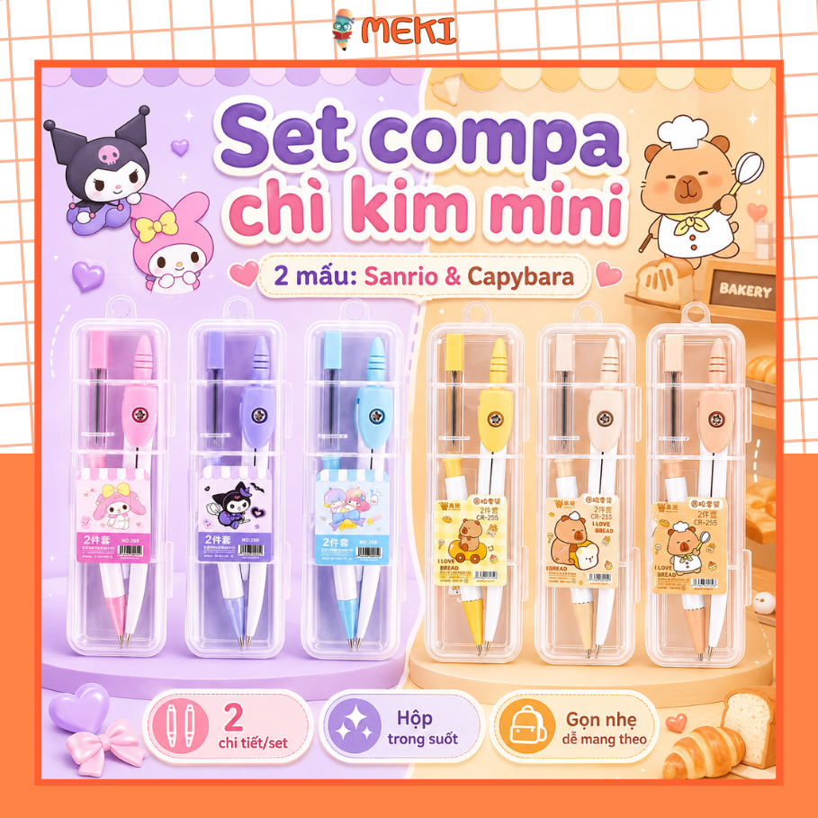 Compa Hình Capybara Santori MEKI Cho Học Sinh - Dụng Cụ Vẽ Hình Tròn, Compa Học Tập Cute