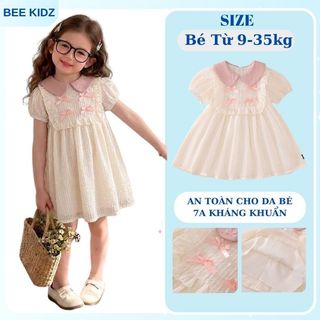 Váy Cho Bé Gái, Váy Công Chúa Thiết Kế Tiểu Thư Tay Bồng Phối Nơ Xinh Xắn Chất Liệu Cotton Mềm