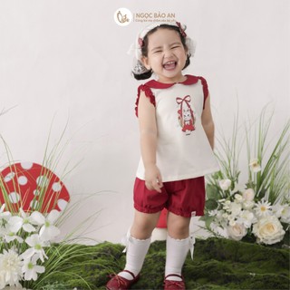 NBAN (6M-6Y) Bộ đồ ngắn bé gái Thỏ Mơ, Set quần áo cotton mềm mát cho bé mặc hè-THOMO8.25