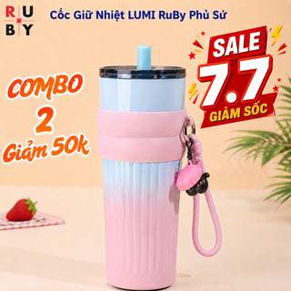 Cốc Giữ Nhiệt LUMI RuBy Phủ Sứ 710ml Giữ Nóng Lạnh Trên 12H Đa Màu Sắc, Quai Xách Móc Treo, Ống Hút