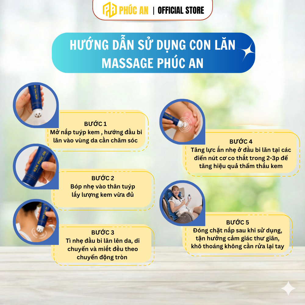 Con lăn massage cổ vai gáy Phúc An, thanh con lăn cạo gió mát xa, làm dịu các cơn đau mỏi - 50gr
