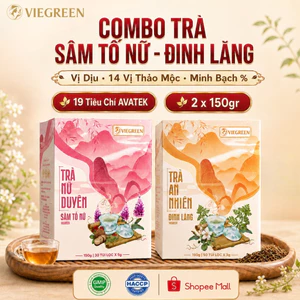 Combo Trà Sâm Tố Nữ Nữ Duyên + Đinh Lăng An Nhiên VIEGREEN Túi Lọc 30x5g+50x3g GMP HACCP