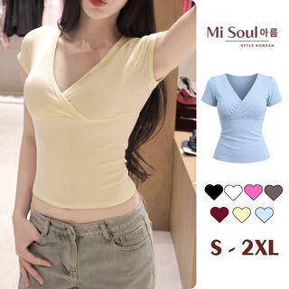 Áo Thun Cotton Cổ V Basic, Áo Nhún Ngực Co Giãn Ôm Dáng Nữ Tính Mùa Hè Thoáng Mát MiSoul 582
