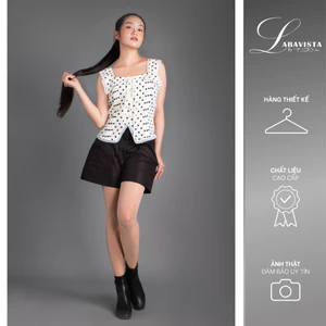 LABAVISTA Áo kiểu nữ vải linen chấm bi phối viền ren cách điệu phong cách trẻ trung hiện đại