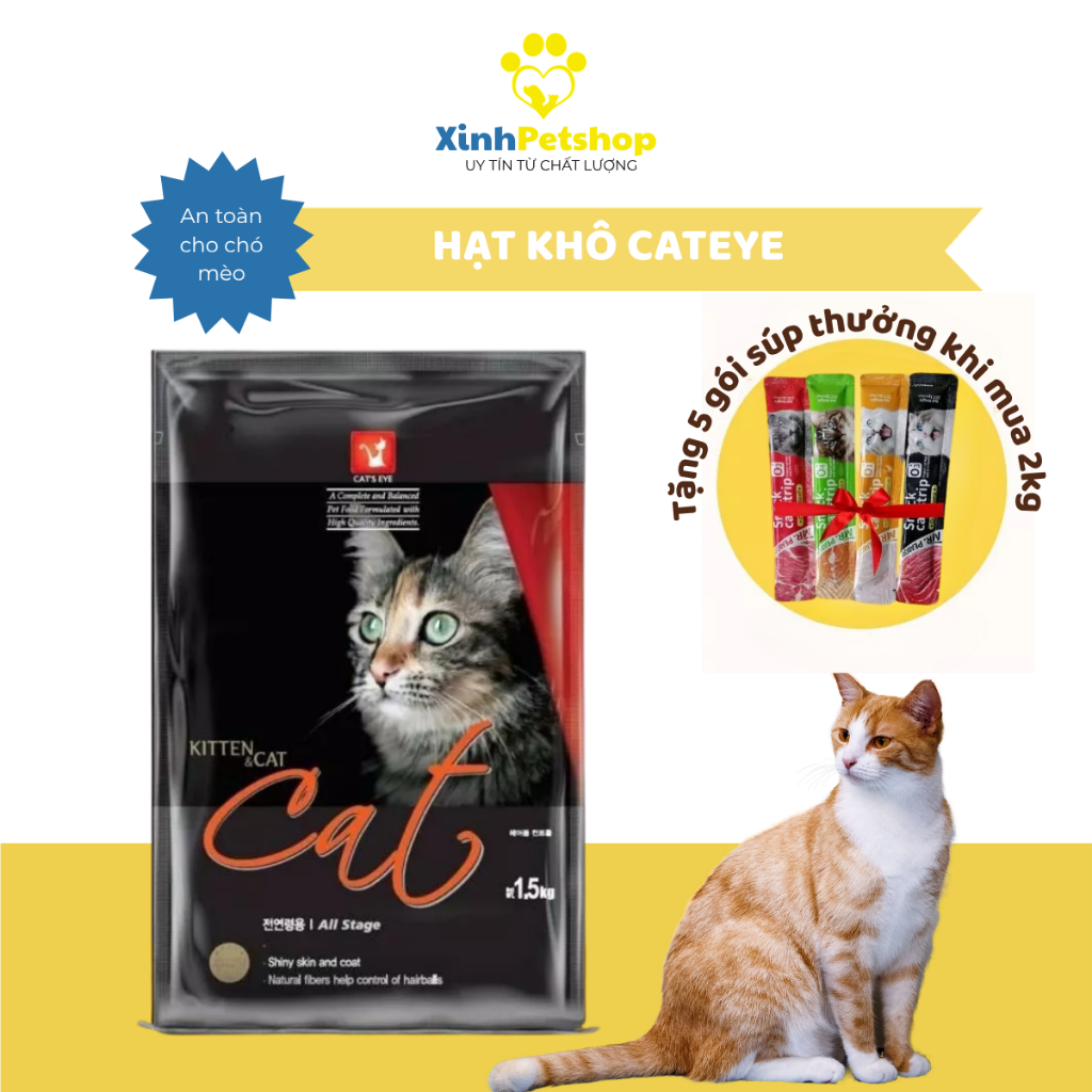 Thức Ăn Hạt Khô Cho Mèo Cateye  – Giàu Protein, Taurine Tốt Mắt & Tim Mạch, Lông Bóng Mượt