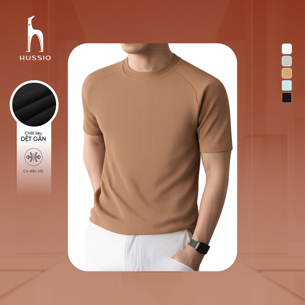 [FLASH SALE ĐỘC QUYỀN] Áo thun nam cổ tròn CAVALIER vải thun gân đứng form, co dãn tốt, tôn dáng - HUSSIO