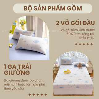 Bộ ga giường và vỏ gối Cotton Đũi Windy M2T BEDDING - bộ gồm 1 ga giường và 2 vỏ gối nằm, mềm, mịn, mát