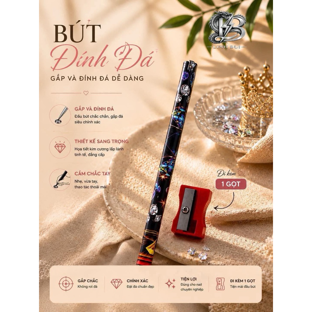 Bút Chấm Đá Nail – Bút Gắp Đá Làm Nail | Tặng Kèm Cây Gọt Đầu Bút | Dụng Cụ Đính Đá Nail Linh Bùi