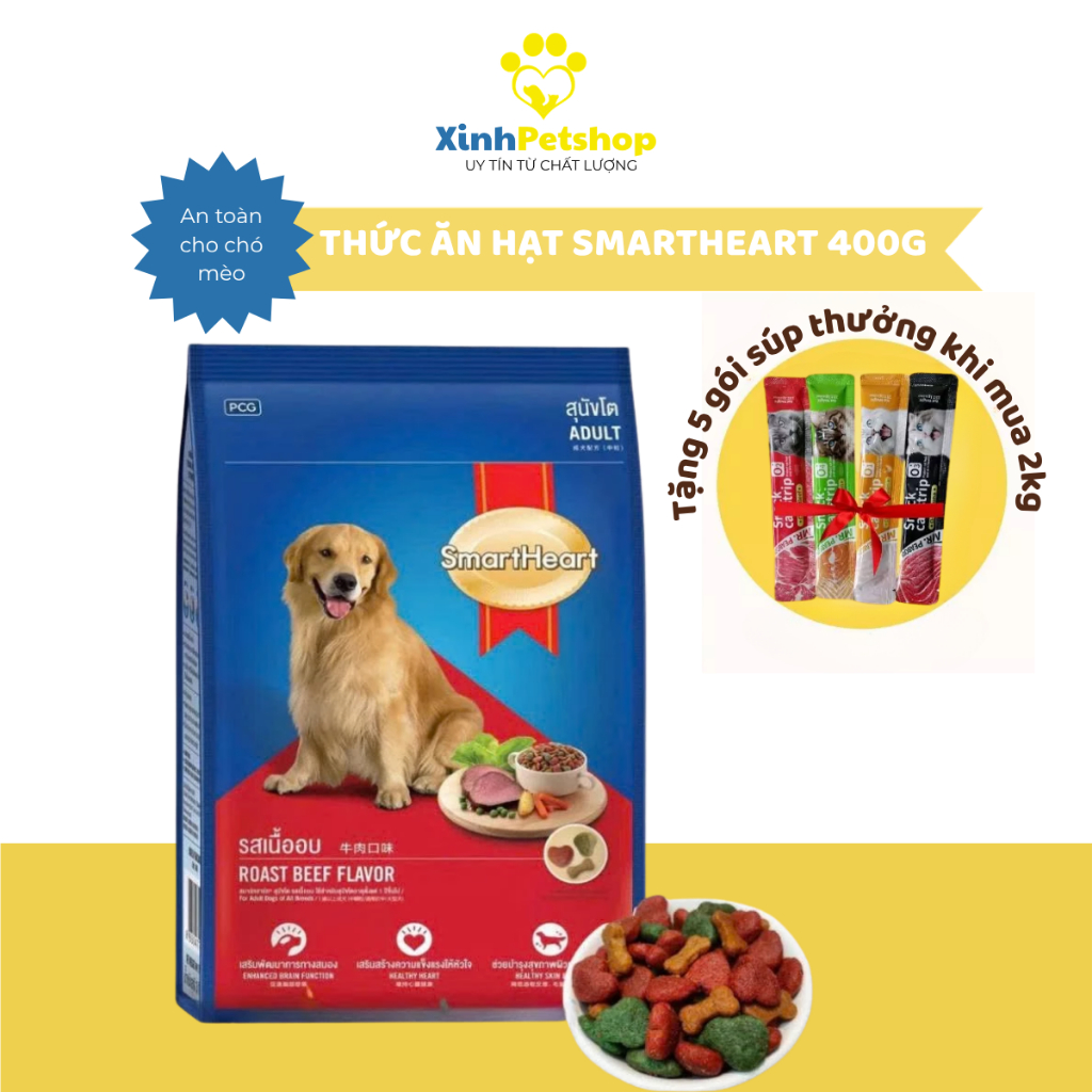 Thức Ăn Hạt Cho Chó Smartheart 400G Phù Hợp Mọi Lứa Tuổi - Hạt Cho Chó Vị Bò, Vị Sữa