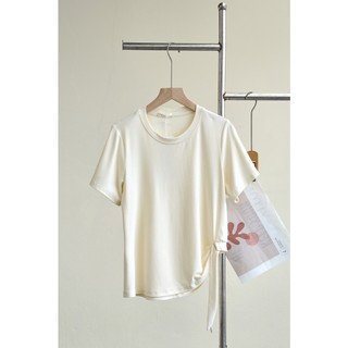Áo Thun Nữ LAMER FASHION Cộc Tay Chất Cotton Nhún Gấu Buộc Nơ O61S26H024