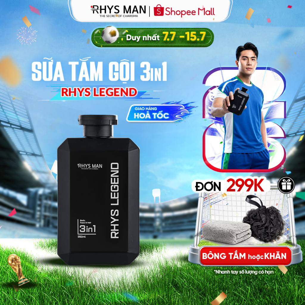 Sữa tắm gội nam 3in1 Rhys Man hương nước hoa Rhys Legend 350ml