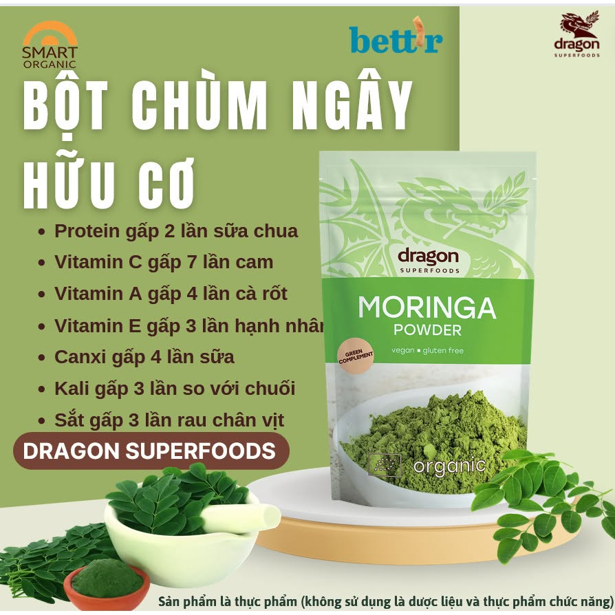 Bột chùm ngây hữu cơ Dragon superfoods organic Moringa powder 200g