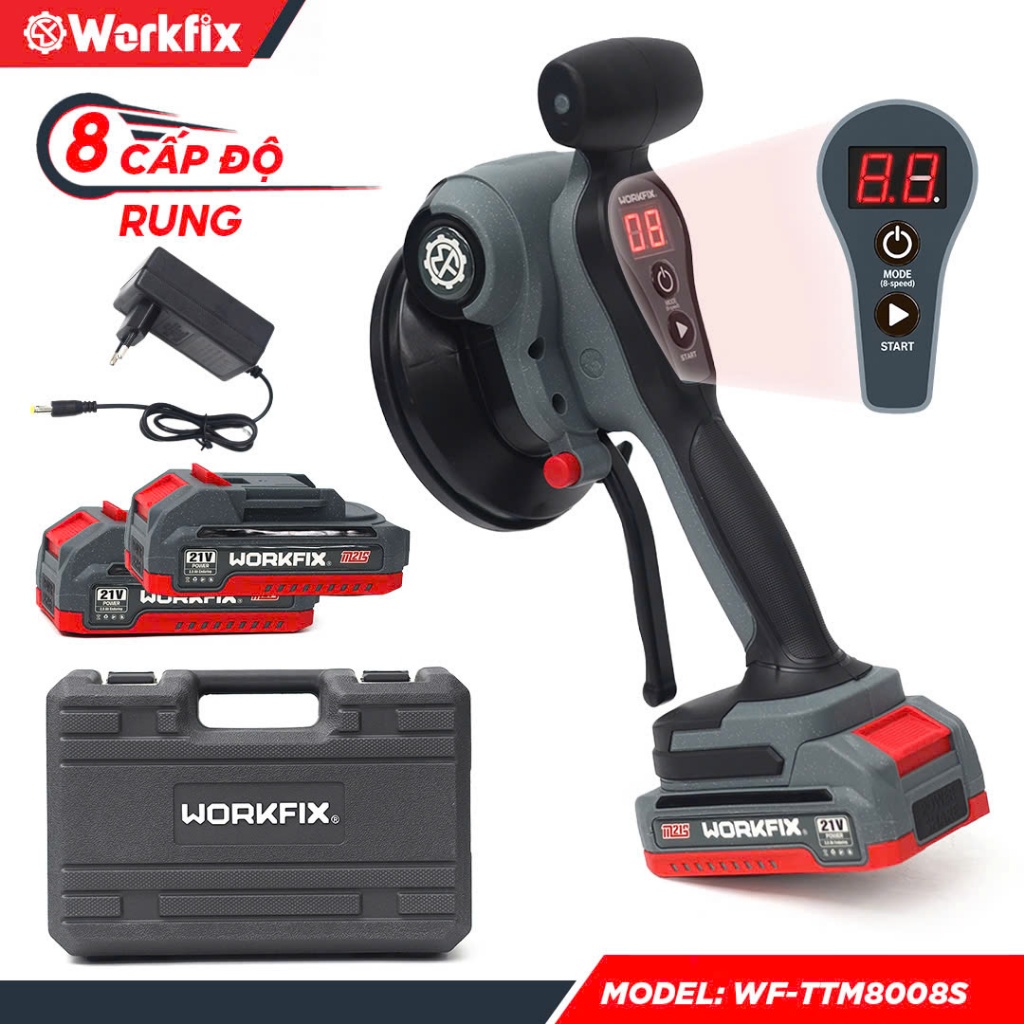 Máy rung lát gạch WORKFIX WF-TTM8008S Độ rung 9000rpm Máy ốp lát hít gạch mini lực hút 80kg điều chỉnh 8 tốc độ rung