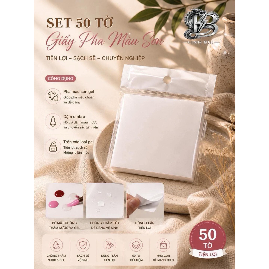 SET 50 TỜ GIẤY PHA MÀU SƠN NAIL CHỐNG THẤM NƯỚC – DÙNG PHA GEL, DẶM OMBRE, VẼ NAIL