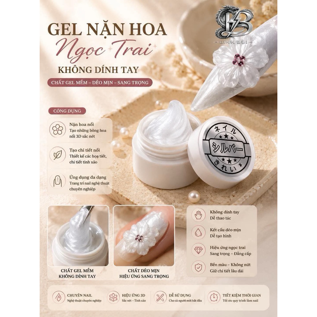 🌸 GEL NẶN HOA NGỌC TRAI KHÔNG DÍNH TAY – CHUYÊN DÙNG NẶN HOA NỔI NAIL