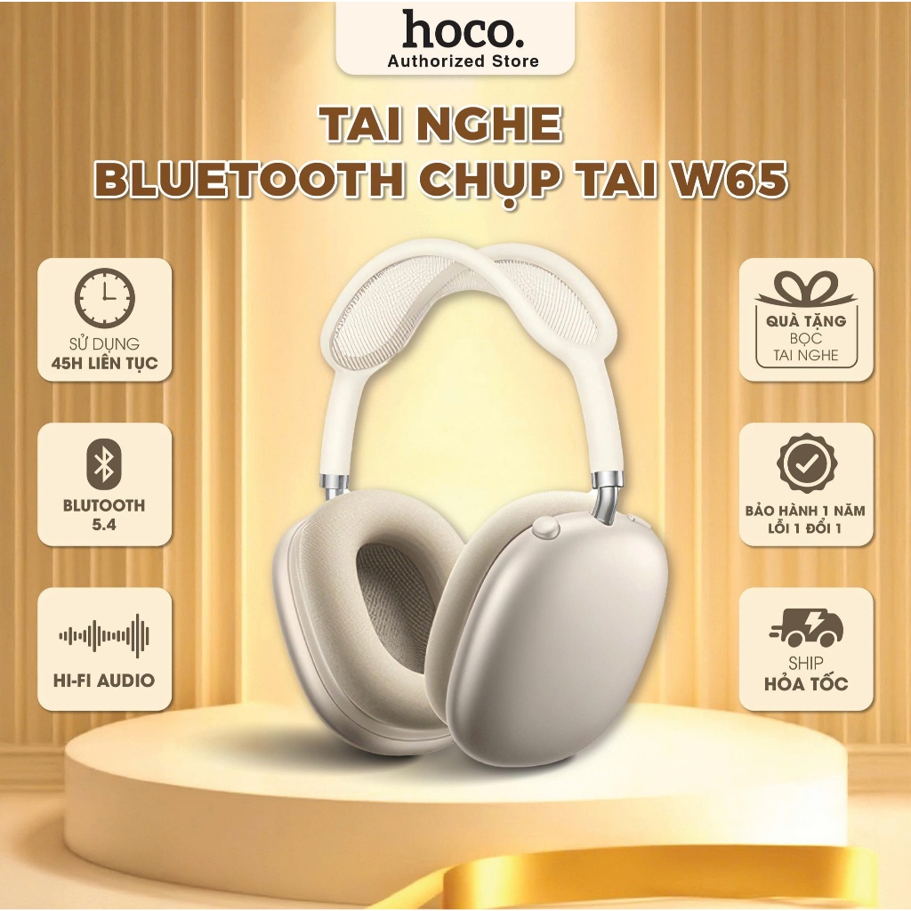 [Tặng bọc da cao cấp] Tai nghe chụp tai Bluetooth W65 Hoco - 45h Pin - Không dây, cắm dây - chống ồn ANC | BigBuy360 - bigbuy360.vn