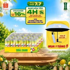 Thùng 24 Lon Nước Uống Có Gaz 7UP Soda Chanh Không Calo, Không Đường (320ml/lon)