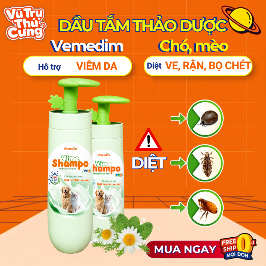 Sữa Tắm Làm Sạch Ve, Rận, Bọ Chét Cho Thú Cưng Vime Shampo Pro 300ml