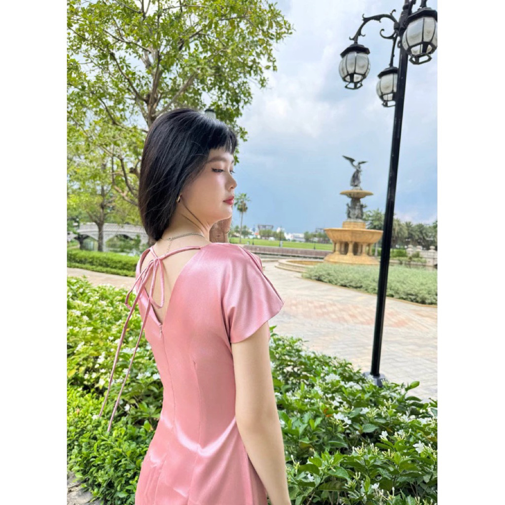 Đầm lụa cổ V form dài nữ tính dịu dàng siêu xinh dự tiệc đi chơi- PUSU HOUSE