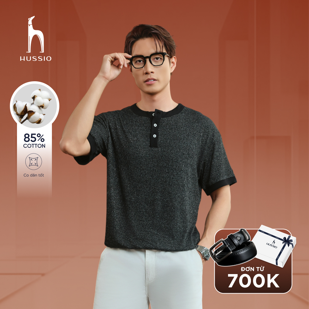Áo thun nam HENLEY form Relaxed Fit, chất liệu dệt kim cao cấp, co dãn tốt, thoải mái mát mẻ - HUSSIO