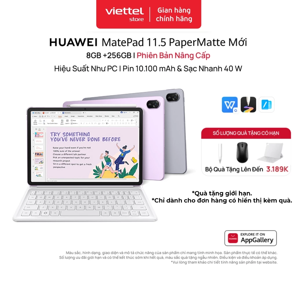 Máy tính bảng HUAWEI MatePad 11.5 PaperMatte Mới 8+256GB | Hiệu Suất Như PC | Pin 10.100 mAh | Sạc Nhanh 40W