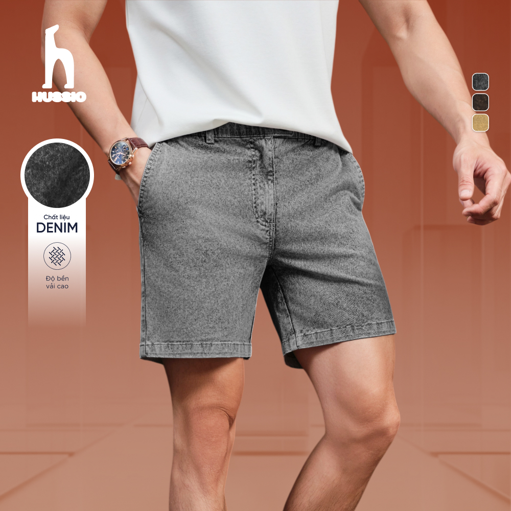 Quần short nam vải kaki wash, form straight fit tôn dáng, co dãn thoải mái - Trạm TanCang - HUSSIO