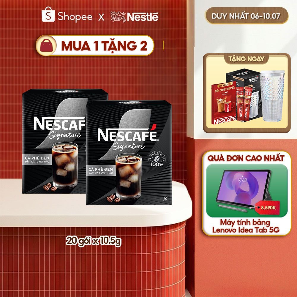 Combo 2 hộp Cà phê đen hòa tan NESCAFÉ Signature Hộp 10 gói ĐẬM ĐÀ TUYỆT HẢO