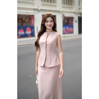 Set Áo Cách Điệu Tôn Dáng ELLA Mix Chân Váy Suông Phối Ren Thiết Kế Charllot Phong Cách Công Sở