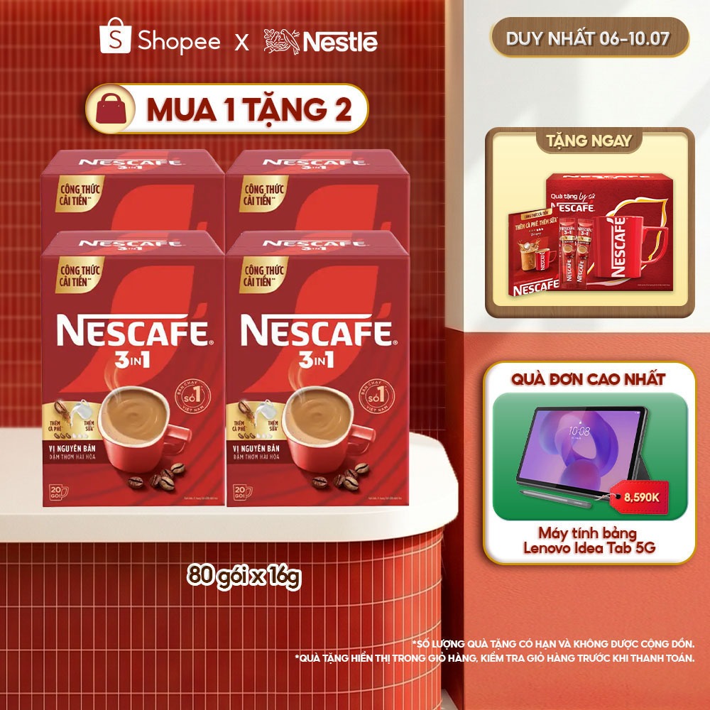 [CÔNG THỨC CẢI TIẾN] Combo 4 hộp Cà phê Hòa tan NESCAFÉ VỊ NGUYÊN BẢN 20 gói - Đậm thơm hài hòa