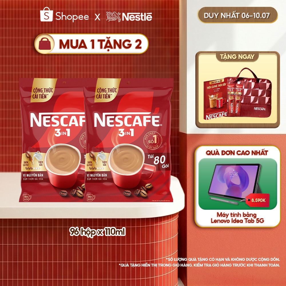 [CÔNG THỨC CẢI TIẾN] Combo 2 Bịch Cà phê Hòa tan NESCAFÉ VỊ NGUYÊN BẢN 80 gói - Đậm thơm hài hòa