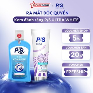[MỚI] Kem đánh răng P/S Ultra White Trắng Bật 5 Tông 100g + Nước Súc Miệng P/S Kháng Khuẩn 500ml