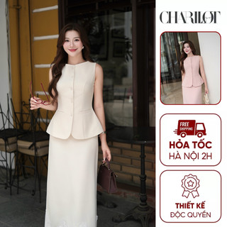 Set Áo Cách Điệu Tôn Dáng ELLA Mix Chân Váy Suông Phối Ren Thiết Kế Charllot Phong Cách Công Sở