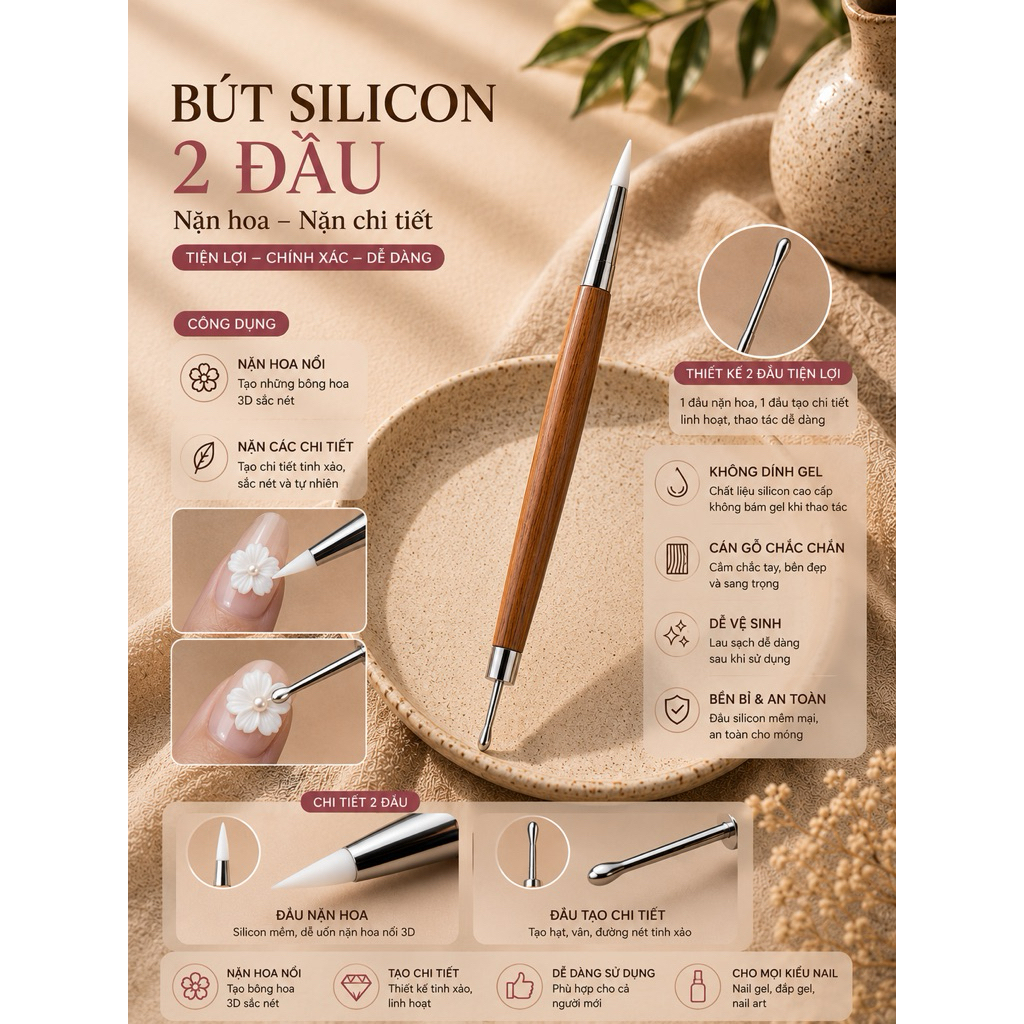 BÚT SILICON 2 ĐẦU NẶN HOA NỔI 5D CHUYÊN NGHIỆP LINH BÙI