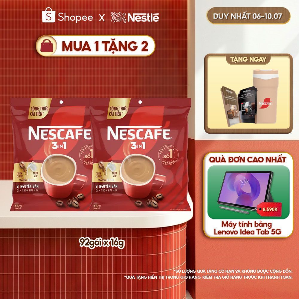 [CÔNG THỨC CẢI TIẾN] Combo 2 Bịch Cà phê Hòa tan NESCAFÉ VỊ NGUYÊN BẢN 46 gói - Đậm thơm hài hòa