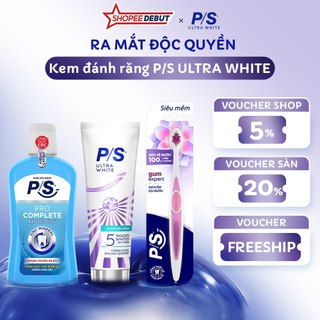[MỚI]Kem đánh răng P/S Ultra White Trắng Bật 5 Tông 100g+Bàn Chải P/S Chăm Sóc Nướu+Nước Súc Miệng P/S Kháng Khuẩn 500ml