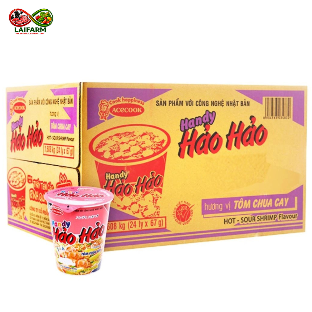 [Laifarm] Thùng Mỳ ly Handy Hảo Hảo Tôm chua cay (Thùng 24 ly) (Hoot)