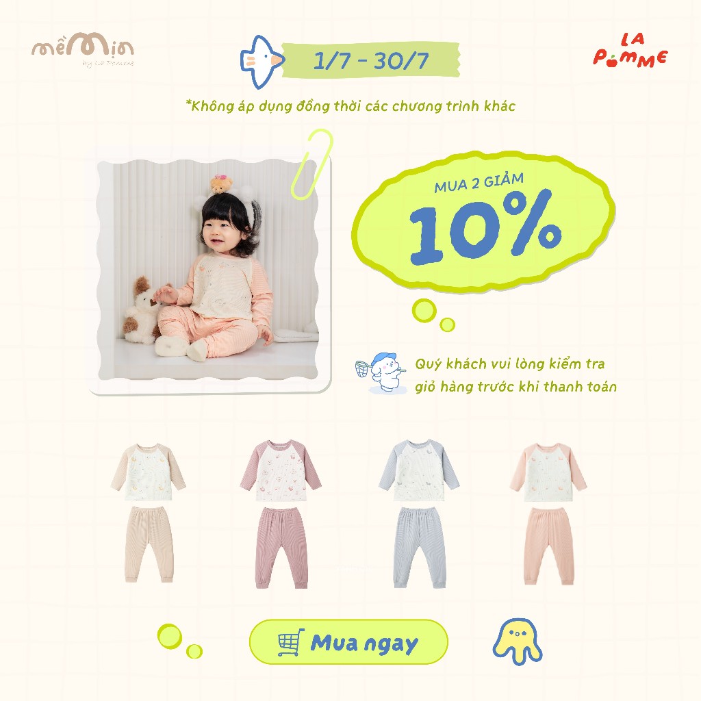 Bộ dài tay La Pomme ngày năng động của cún con - Sợi Petit Soyeu thoáng mát – Bé trai/gái 6M - 5Y