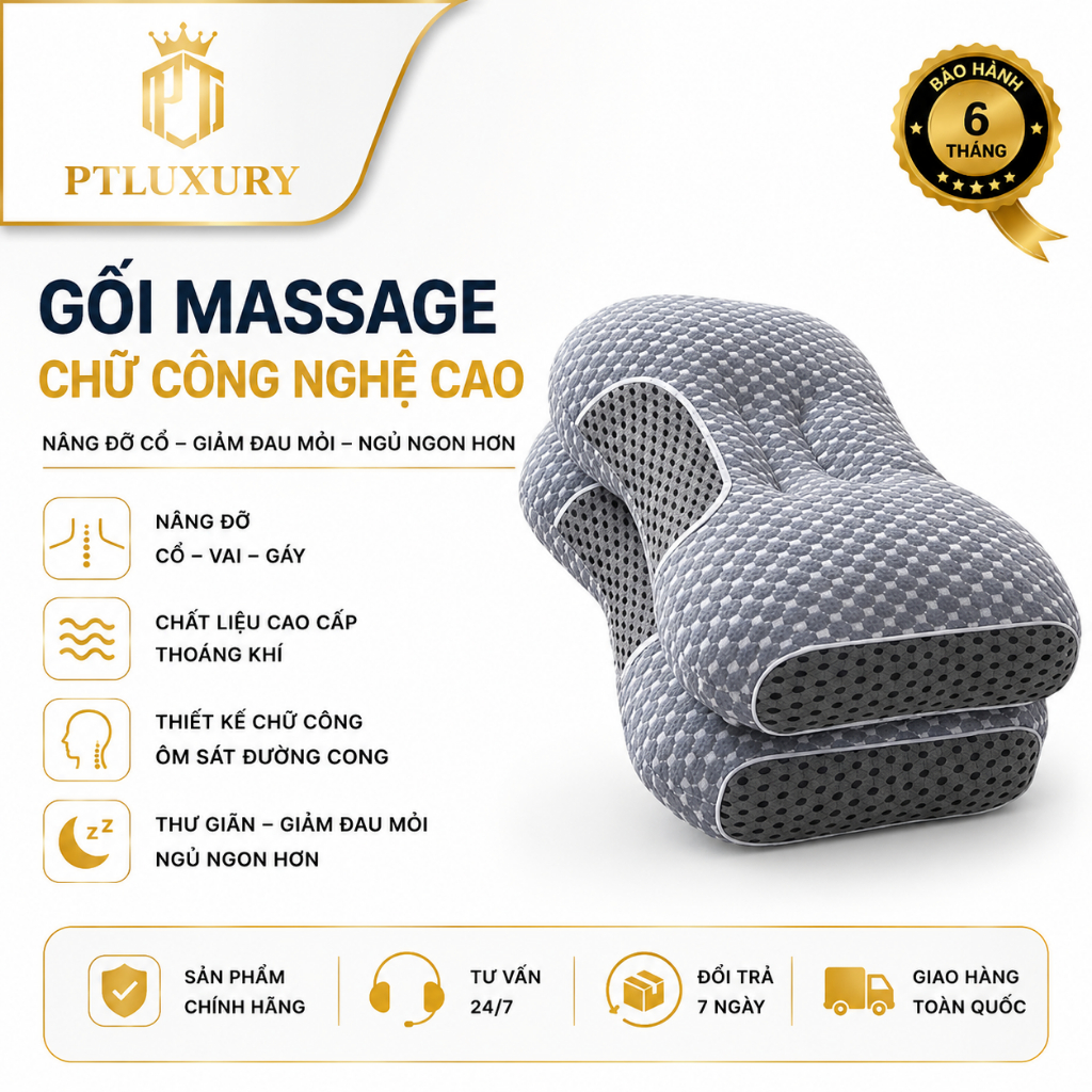 Gối ngủ công thái học PTLUXURY chống đau mỏi cổ vai gáy hạn chế ngáy giúp giấc ngủ ngon