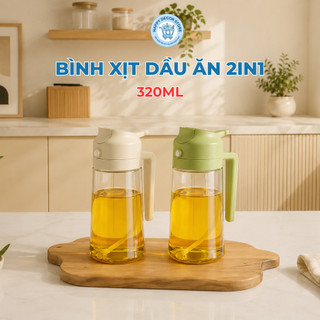 Bình Xịt Dầu Ăn 2in1,Đựng Dầu, Giấm, Nước Mắm Không Nhỏ Giọt, Không Rò Rỉ, Dễ Vệ Sinh Có Quai Cầm