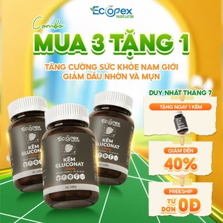 [Combo 3 Tặng 1] Kẽm Gluconat Hỗ Trợ Giảm Mụn, Kiểm Soát Dầu, Tăng Đề Kháng, Sáng Da - Hộp 60 viên