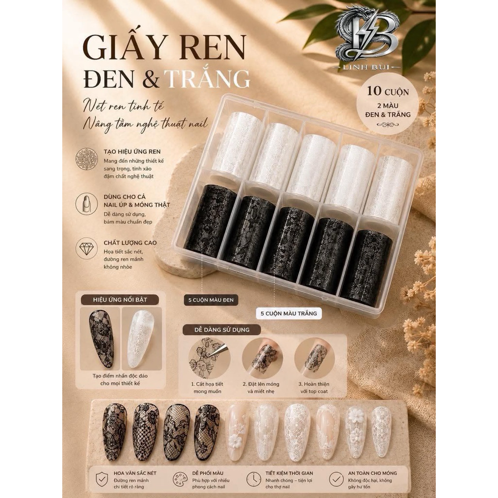 ✨ GIẤY TRANSFER REN NAIL ĐEN TRẮNG ✨