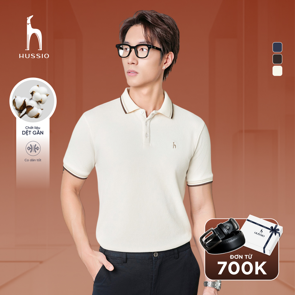 Áo POLO nam H-LINE, chất liệu thun gân cao cấp, phối viền tay, cổ Vest sang trọng - HUSSIO
