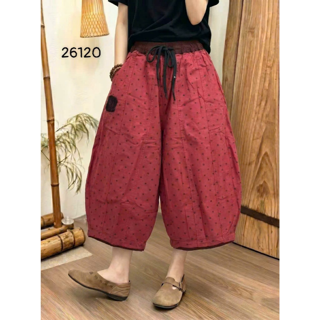 Quần linen ghép mảnh form thụng 2026