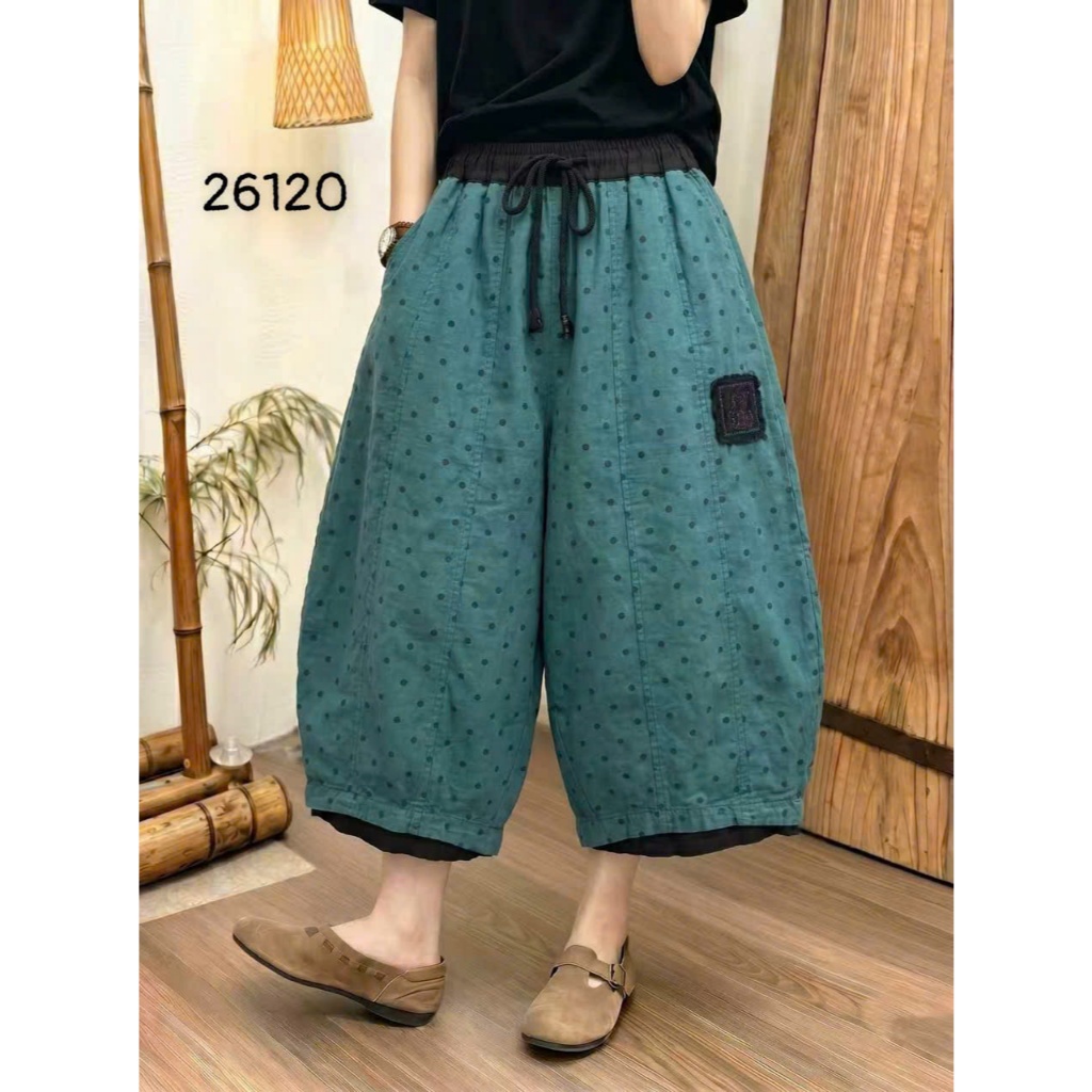 Quần linen ghép mảnh form thụng 2026